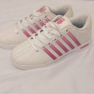 Children’s size 3 K-Swiss White with Pink Stripes